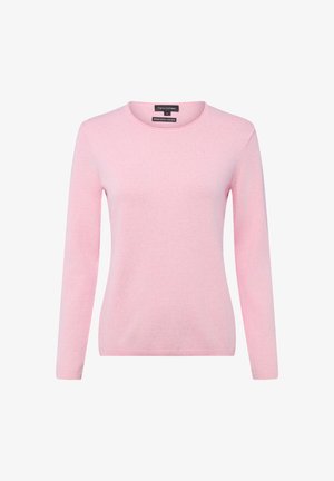 Pinkfarbener Pullover mit langen Ärmeln aus Bio-Baumwolle. Ausgestattet mit rundem Ausschnitt und weicher Textur, minimalistisch gestaltet.