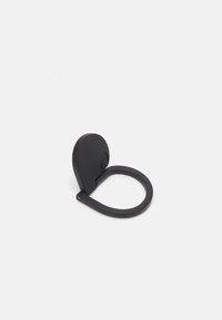 Sort gummihage med en rund base og et forlænget, løbet håndtag, der har en glat overflade og et minimalistisk design.