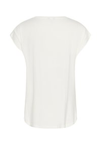 T-shirt blanc, à manches courtes, col rond, en matériau coton doux, coupe décontractée, texture lisse, ourlet droit, design minimaliste.