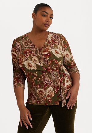 Lauren Ralph Lauren Woman FLORAL STRETCH JERSEY TOP - Long sleeved top - olive multi