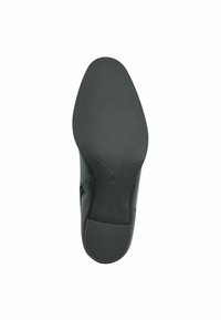 Suola di scarpa in pelle nera con gomma strutturata per una maggiore aderenza. Tacco arrotondato e bordi lisci. Presenta la taglia 37 impressa ai lati.