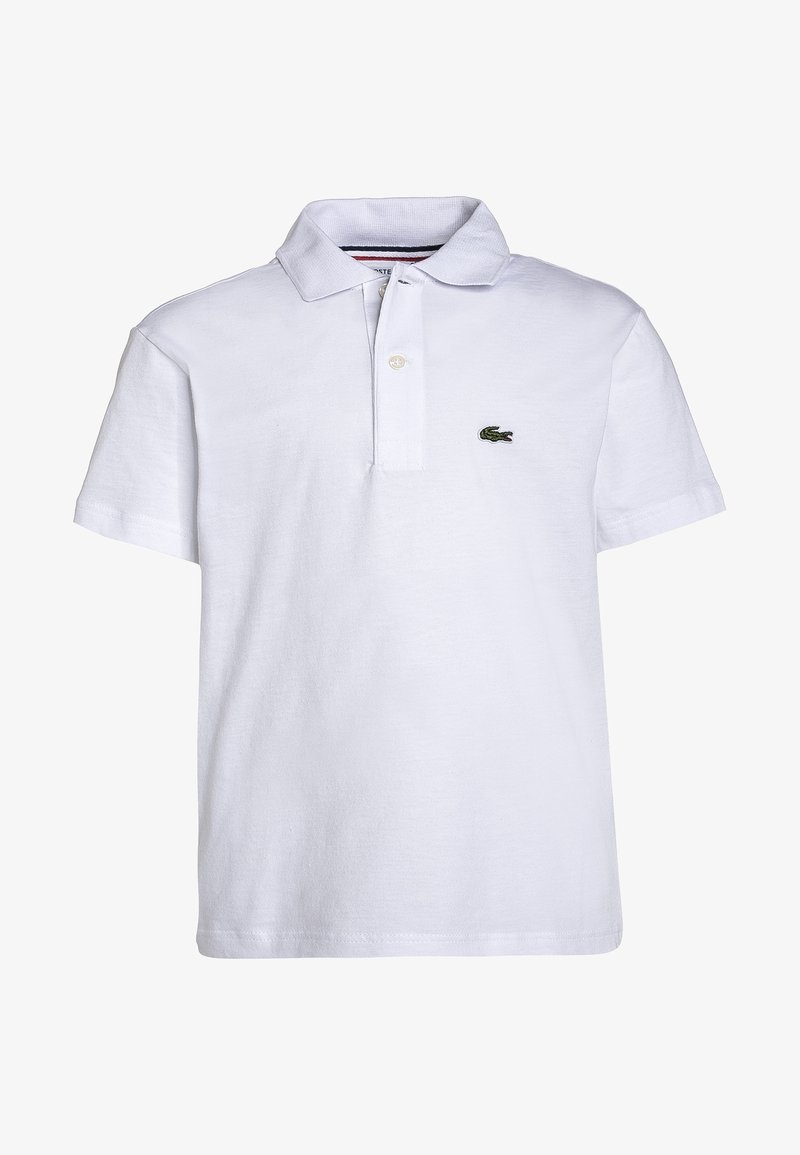 Biała koszulka polo wykonana z bawełny. Posiada klasyczny kołnierzyk, zapięcie na trzy guziki oraz małe, zielone wyhaftowane logo krokodyla na piersi.