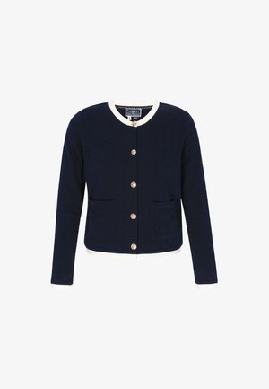 Jūras muftis ar garām piedurknēm, apaļu kakla izgriezumu, krēmkrāsas apdari un pieciem dekoratīviem pogām. Iekļauj divas priekšējās kabatas un mīkstu tekstūru.