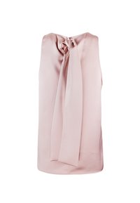 Blusa senza maniche rosa pallido con dettaglio di legaccio sul retro. Tessuto in satin liscio, orlo arrotondato e leggero lucido. Design semplice ed elegante.