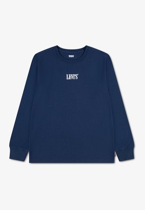 Marineblauw shirt met lange mouwen en ronde hals, wit Levi's-logo in het midden van de borst en geribde mouwboorden.