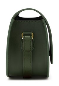 Groene leren handtas met een ronde vorm, een bovenhandvat en een sluiting accent in goudkleur. Heeft stikdetails langs de zijkanten.