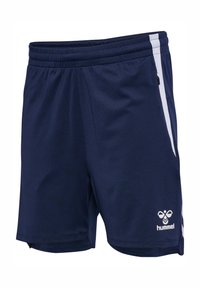 Marine shorts lavet af åndbart stof, med hvide sidelæg og et logo på kanten. Elastisk talje for justerbar pasform.