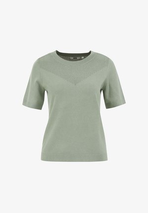 Maglione a maniche corte, con scollo rotondo in morbido verde a maglia, con un motivo testurizzato sulla parte superiore davanti, caratterizzato da un orlo dritto e polsini a costine.