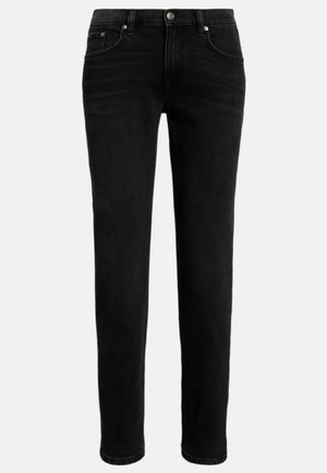 Schwarze Jeans aus Denim mit geradem Schnitt, mit einem Frontknopfverschluss, fünf Taschen und subtilen Ausbleichungen. Glatte Textur und strapazierf�ähiges Material.