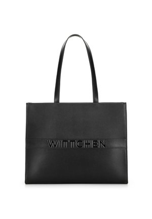 Schwarze Leder-Shopper-Tasche mit eingeprägtem "WITTCHEN"-Logo, flache rechteckige Form, doppelte Griffe, glatte Textur, minimalistisches Design und keine sichtbaren Beschläge.