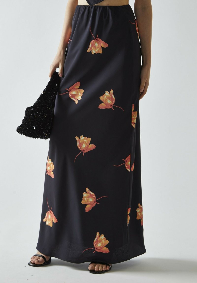 Glamorous BIAS-CUT - Gonna lunga - black orange flower