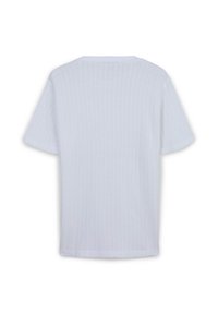 Camicia bianca a maniche corte con un motivo a maglia testurizzato e scollo rotondo, con retro semplice e vestibilità comoda.