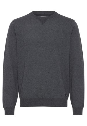 Tumehall villane kampsun ümmarguse kaelusega, soonikkoes mansettide ja alläärega, millel on peen tekstuur ning ilma nähtavate mustrite või logodeta.