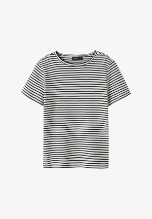 Gestreepte t-shirt met korte mouwen, gemaakt van zachte katoen, met marineblauwe en witte horizontale strepen en een ronde halslijn.