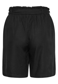 Black cotton shorts with an elastic waistband, loose fit, and a smooth texture. No pockets or additional details visible.