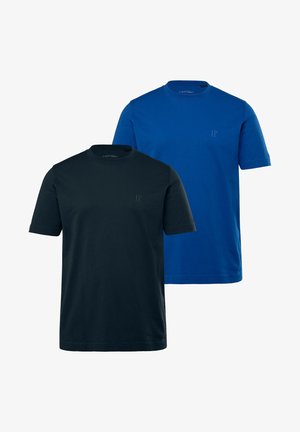 Due magliette a manica corta con collo tondo: una di colore blu navy solido e l'altra di un blu scuro solido. Entrambe presentano un leggero dettaglio con logo sul petto.