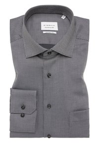 Grau gemustertes Hemd von ETERNA, mit einer Comfort Fit, Button-Down-Kragen und Einzelmanschette mit schwarzen Knöpfen.