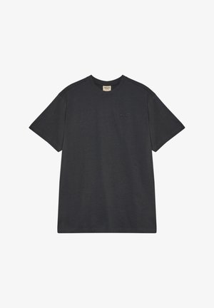 Czarna krótka koszulka z bawełny z okrągłym dekoltem. Posiada subtelnie wyszyte logo HALO na piersi. Gładka powierzchnia, luźny krój.