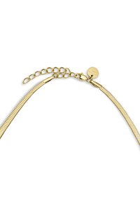 Collar de cadena en tono dorado con un diseño suave y flexible, superficie texturizada y cierre de langosta. Longitud ajustable con cadena de extensión.
