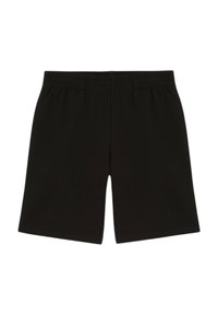 Pantaloni corti neri con elastico in vita realizzati in morbido tessuto, caratterizzati da un taglio dritto e senza motivi o dettagli visibili.