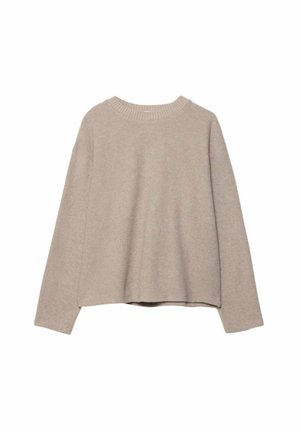 Beige, let, sweater med lange ærmer, en ribbet rund halsudskæring og en løs pasform. Blød tekstur med en ensartet finish.