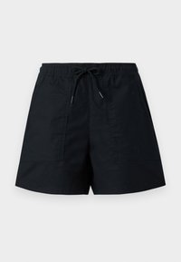 Shorts décontractés noirs avec ceinture élastique et cordon de serrage, dotés de deux poches plaquées à l'avant.