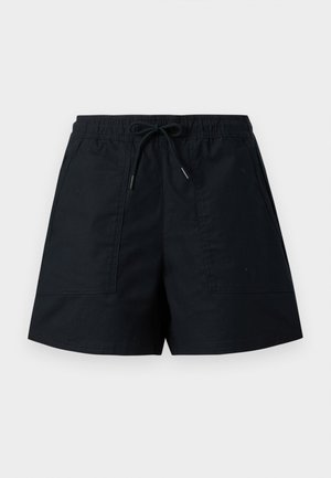Zwarte casual shorts met een elastische tailleband en trekkoord, voorzien van twee voorzakken met klep.