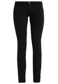 Svarta skinny jeans i en blandning av bomullstyg, med fem fickor, bältesöglor och en dragkedja med knappstängning.