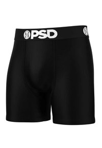 Fekete boxer alsónadrág elasztikus derékkal, amelyen fehér "PSD" logó található. Simább textúra, testre simuló fazon és térdig érő hossz. 