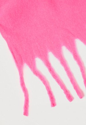 Erksavärviline roosa vildikangas, millel on narmendavad servad, esitades pehmet tekstuuri. Narmad on ebatasased, tekitades dünaamilise visuaalse efekti.