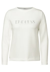 Weißer Langarm-Sweatshirt mit der Aufschrift "ENDLESS EXCITEMENT" in silberner Schrift, aus weichem Stoff, runder Ausschnitt und gerippten Bündchen.