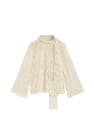 Massimo Dutti, FLOWING LACE BLOUSE WITH TIE - Blouse - beige