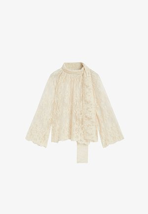 Massimo Dutti, FLOWING LACE BLOUSE WITH TIE - Blouse - beige