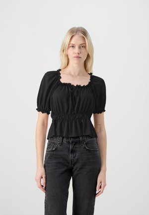 Gina Tricot PUFF SLEEVE - Print T-shirt - black