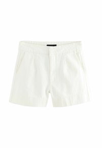 Hvide bomulds shorts med et struktureret mønster og lodrette striber, to sidelommer og en ren, skræddersyet talje.