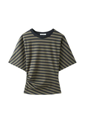 Stradivarius, STRIPED JAPANESE SLEEVE T-SHIRT - T-shirt imprimé - khaki