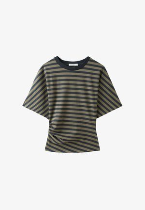 Stradivarius, STRIPED JAPANESE SLEEVE T-SHIRT - T-shirt imprimé - khaki
