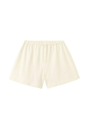 Shorts amples de couleur crème avec une taille élastique, présentés à plat sur un fond blanc.