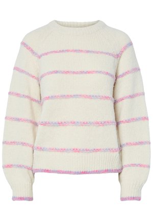 Pieces PCNELIA LS O-NECK BC - Neule - birch/pink/purple