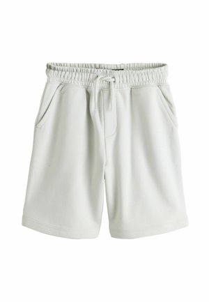 Weiße Shorts mit elastischem Bund, Kordelzug und Seitentaschen, entworfen für den Freizeitgebrauch.