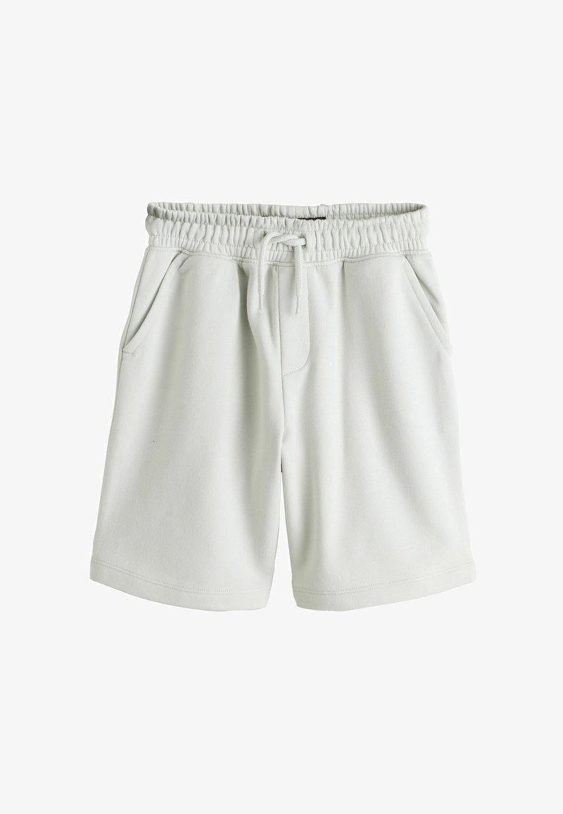 Białe szorty z elastycznym pasem, sznurkiem do regulacji i bocznymi kieszeniami, zaprojektowane do noszenia na co dzień.