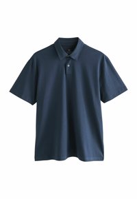 Polo azul marino hecho de algodón suave. Presenta un cuello con una tapeta de dos botones y mangas cortas. Corte regular con un diseño minimalista.
