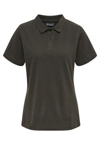 Donkergroen olijfkleurig poloshirt, gemaakt van katoen. Beschikt over een klassieke kraag, een drieknoopsluiting en korte mouwen met een iets getailleerde pasvorm.