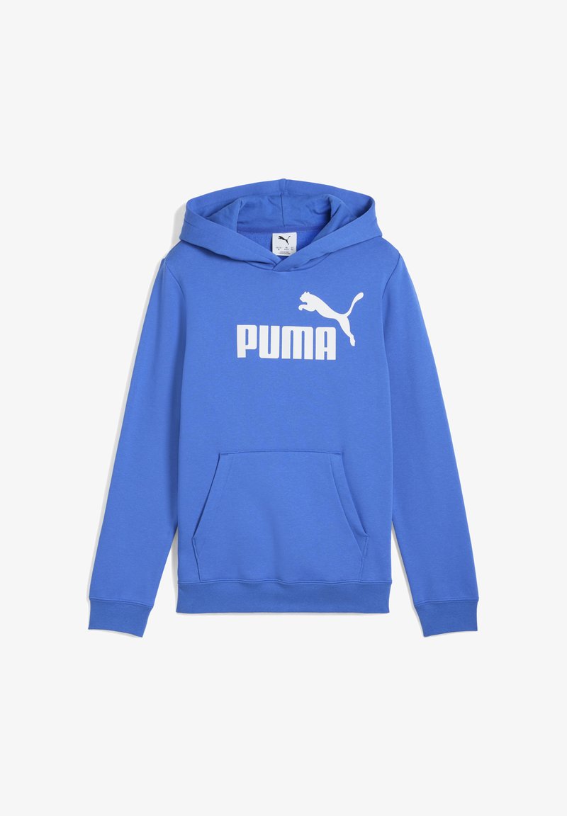 Jasne modré mikiny s kapucňou s veľkým bielym logom "PUMA" a dizajnom skáčucej pumy, vrátane prednej vrecka.