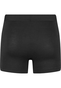 Boxer-shorts noirs en tissu lisse avec une large ceinture élastique. Ils présentent une forme ajustée et aucune couture visible, garantissant confort et flexibilité.