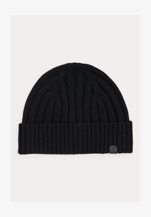 Lauren Ralph Lauren LEATHER TRIM RIB KNIT BEANIE - Čiapka - black