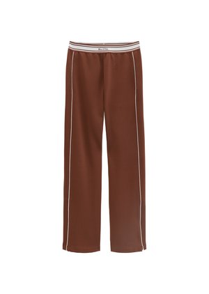 Καφέ παντελόνες με φαρδιά γραμμή, λευκή πλαϊνή ρίγα και λευκή ελαστική μέση με μπεζ ρίγες και λογότυπο «Marc O'Polo».