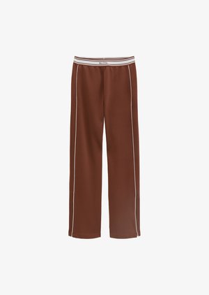 Καφέ παντελόνες με φαρδιά γραμμή, λευκή πλαϊνή ρίγα και λευκή ελαστική μέση με μπεζ ρίγες και λογότυπο «Marc O'Polo».