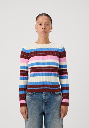 VMCHILI O NECK STRIPE - Pulóver - birch/blue jasper/fired brick/fuchsia pink