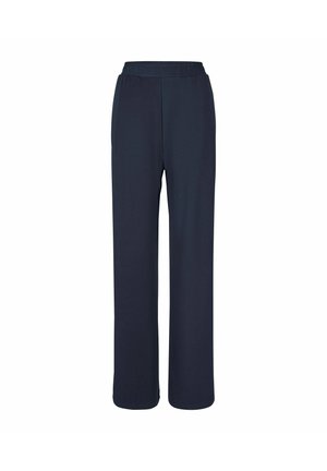 Marineblaue, elastische Hosen mit geradem Bein, ohne sichtbare Taschen oder Verzierungen, vor einem schlichten weißen Hintergrund gezeigt.